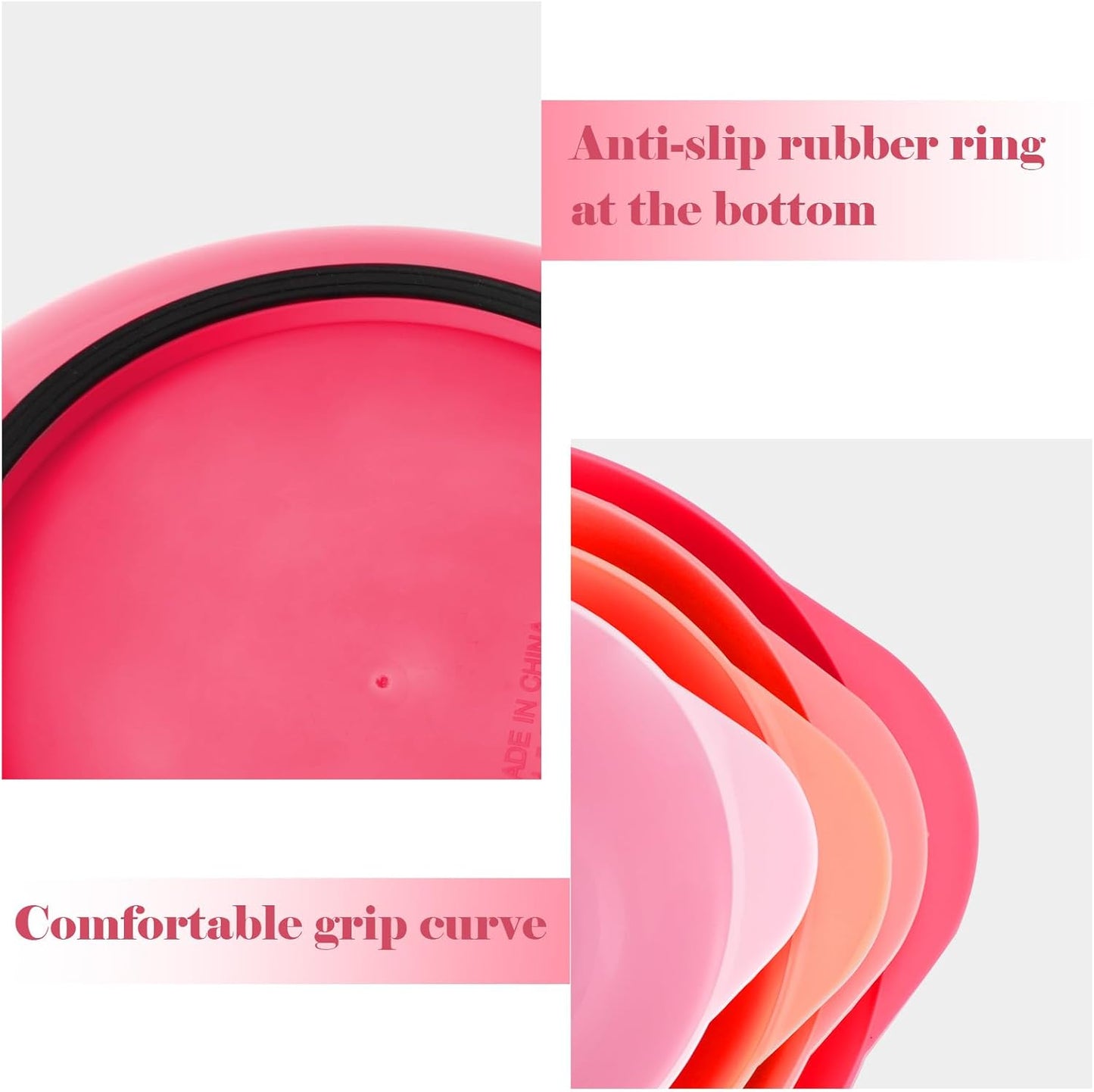 BoxedHome Nesting Plastic Mixing Bowl Set, 4 Piece Mixing Bowl Set with Pour Spouts, Size 1.7, 2.5, 3.5 and 4.5qt, for Prepping, Mixing, Baking, Cooking(2023 New Version, Pink)