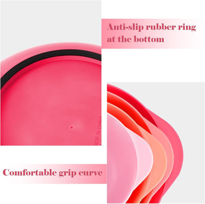 BoxedHome Nesting Plastic Mixing Bowl Set, 4 Piece Mixing Bowl Set with Pour Spouts, Size 1.7, 2.5, 3.5 and 4.5qt, for Prepping, Mixing, Baking, Cooking(2023 New Version, Pink)