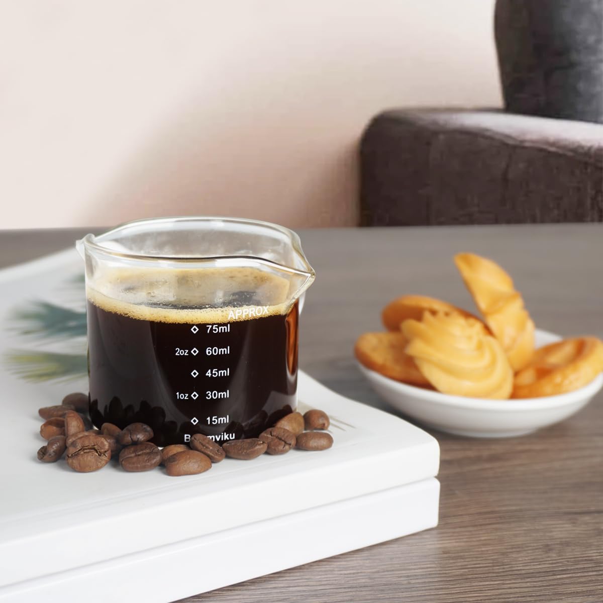 BCnmviku 2 Pack Double Spouts Measuring Triple Pitcher Milk Cup 75ML Espresso Shot Glasses Parts Clear Glass