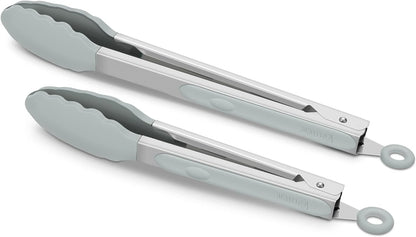 2 Pack Black Kitchen Tongs, Premium Silicone BPA Free Non-Stick Stainless Steel BBQ Cooking Grilling Locking Food Tongs, 9-Inch & 12-Inch