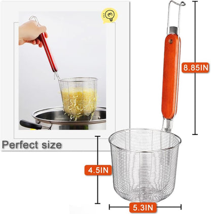 TENTA KITCHEN Premium 18/8 Stainless Steel Mesh Spider Spaghetti Dumpling Noodle Strainer -Mouth diameter 3.8 inch Basket and 8.1inch Handle