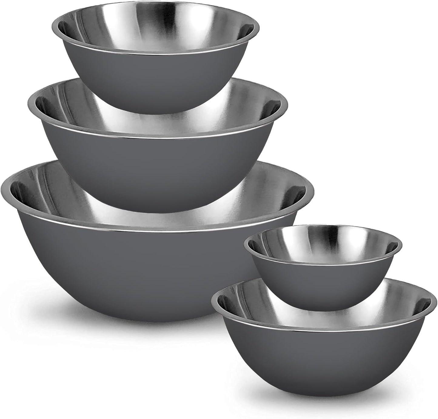 WHYSKO Meal Prep Stainless Steel Mixing Bowl (5-Piece Set) Home, Refrigerator, and Kitchen Food Storage Organizers | Ecofriendly, Heavy Duty, No Lids