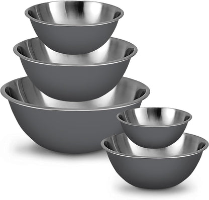 WHYSKO Meal Prep Stainless Steel Mixing Bowl (5-Piece Set) Home, Refrigerator, and Kitchen Food Storage Organizers | Ecofriendly, Heavy Duty, No Lids