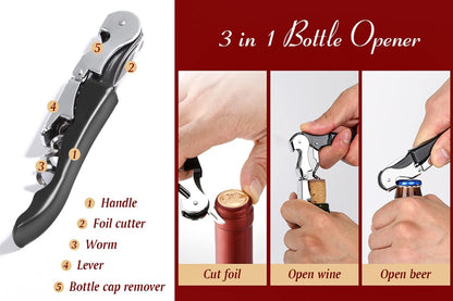 Kit-Home Professional Waiter Corkscrew Wine Openers Set (4 PCS),Upgraded with Heavy Duty Stainless Steel Hinges Wine Key for Restaurant Waiters, Sommelier, Bartenders