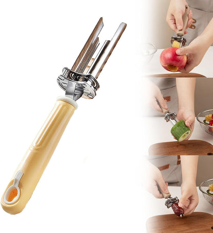 Apple Corer Tool - Stainless Steel Professional Apple Core Remover for Fruits & Vegetables, Multi-Purpose Corer Tool Kitchen with Storage Hook (Khaki)