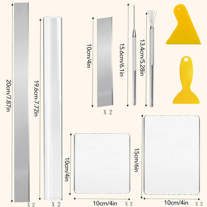 Polymer Clay Cutter Tools, Acrylic Roller Pin, 5 Pieces Flexible Clay Cutters, Ceramic Cutters Slicer Kit Clear Rectangle Sheet Press Board Wire Texture Set Needle Detail Modelling Supplies