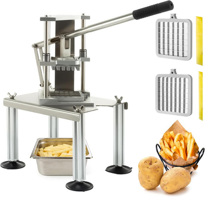 Vertical French Fry Cutter with 3/8" & 1/2" Blades, Commercial Grade Potato Cutter, Heavy Duty Vegetable Chopper, Rust-Proof Stainless Steel Slicer for Home Kitchen