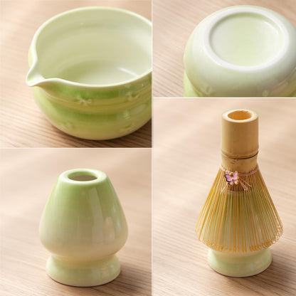 DWEHIXBUY Matcha Kit 7-Pcs matcha whisk set, Measuring Spoon, Japanese Tea Making Tools,Cha, tea bowl, pink matcha set (rosy)