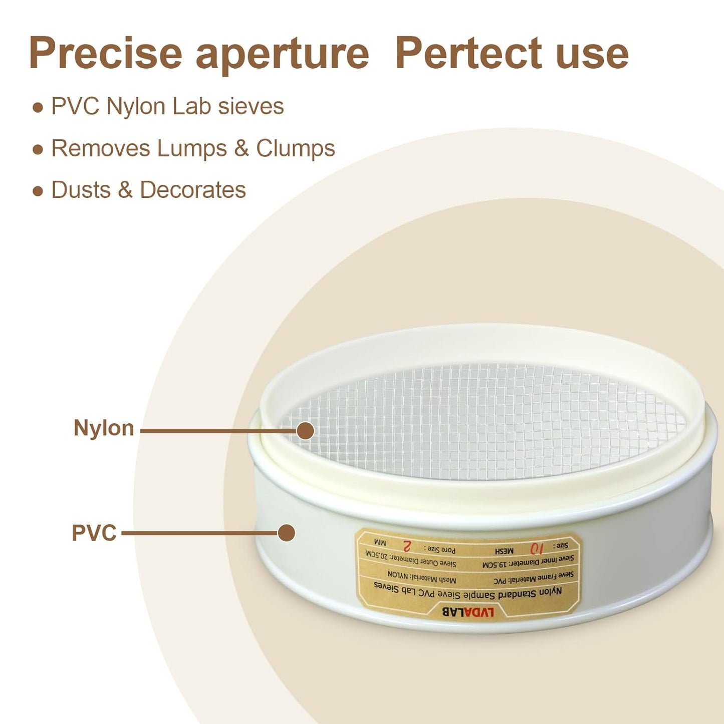 PVC Nylon Lab Sieve 80 Mesh(0.2mm), LVDALAB 7.9Inch(20cm) Diameter Sample Sifter Strainer for Industrial Lab Home