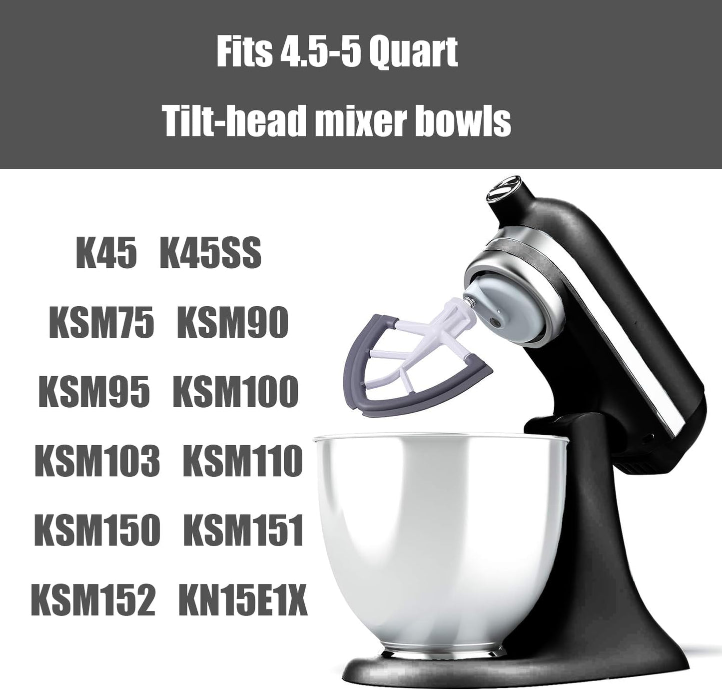 Flex Edge Beater for KitchenAid,Mixer Attachement Compatible With KitchenAid,Mixer Accessory,Fits Tilt-Head Stand Mixer Bowls For 4.5-5 Quart Bowls,Beater With Silicone Edges,White