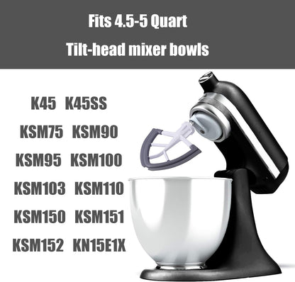 Flex Edge Beater for KitchenAid,Mixer Attachement Compatible With KitchenAid,Mixer Accessory,Fits Tilt-Head Stand Mixer Bowls For 4.5-5 Quart Bowls,Beater With Silicone Edges,White