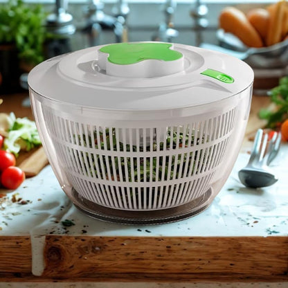 BREZINA Salad Spinner 6.3 QT with Easy Push Handle & Brake – Large Lettuce Dryer & Vegetable Washer, One-Handed Operation, BPA-Free Bowl & Colander for Salad, Fruits & Herbs – White