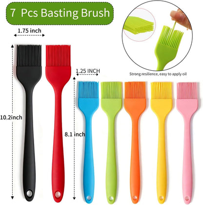 7 Pcs Silicone Basting Brush 600℉ Heat Resistant BPA Free Silicone Marinading Meat Grill Basting Pastry Brush for Oil Butter Sauce Sausages Desserts Turkey Baster Grill Barbecue, (Large&small)