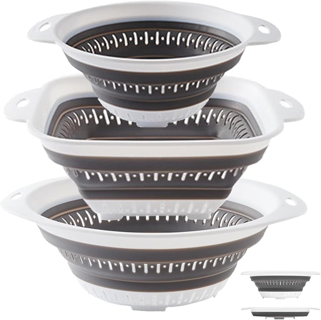 Collapsible Colander and Strainer,Silicone Strainer Colanders & Food Strainers,for Vegetable and Fruit, Kitchen Essentials (2, Blue, 1.3L+2.5L)
