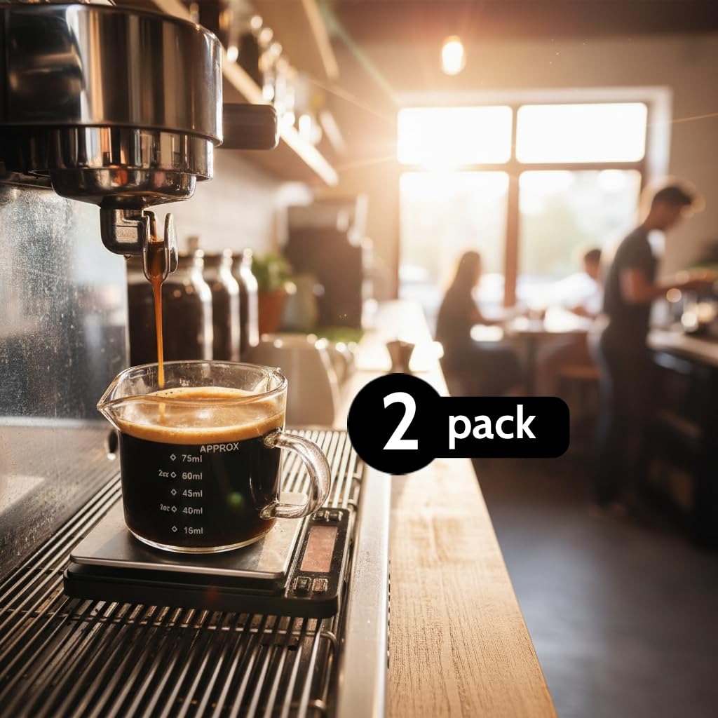 Espresso Shot Cups Set of 2, 4 OZ glass measuring cup, coffee bar essentials, Milk Cup with Handle, Espresso Accessories for Machine