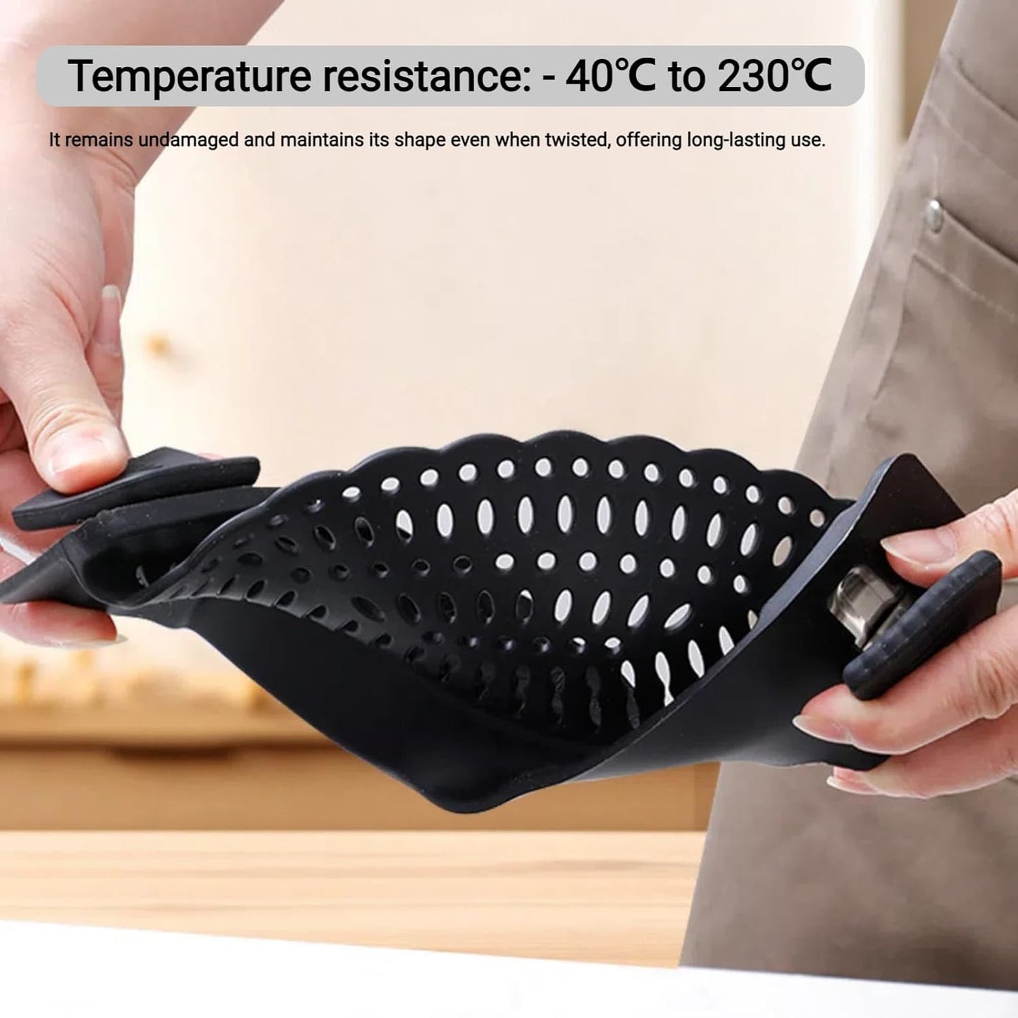2 PACK Silicone Clip-on Strainer - Fits Pots, Pans & Pasta, Hands-Free Food Strainer for Ground Beef, Spaghetti, Pasta, Compatible with All Bowls and Pots