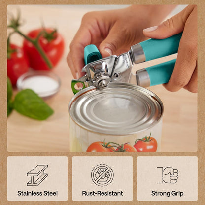 GORILLA GRIP Heavy Duty Stainless Steel Smooth Edge Manual Can Opener and Bottle Openers, US Designed, Soft Comfortable Handle, Oversized Handheld Turn Knob, Multifunctional Kitchen Tool, Black
