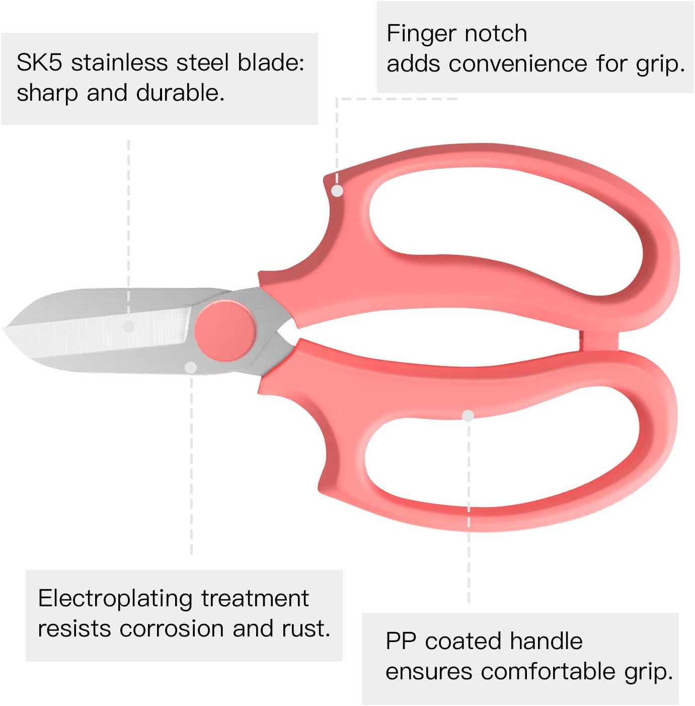 Housolution Flower Scissors, Strong Floral Shears, Premium Steel Garden Pruning Shears Garden Scissors Floral Fruits Leaf Scissors Hand Pruner Snip Trimming Tool for Gardening Flower Arrangement, Pink