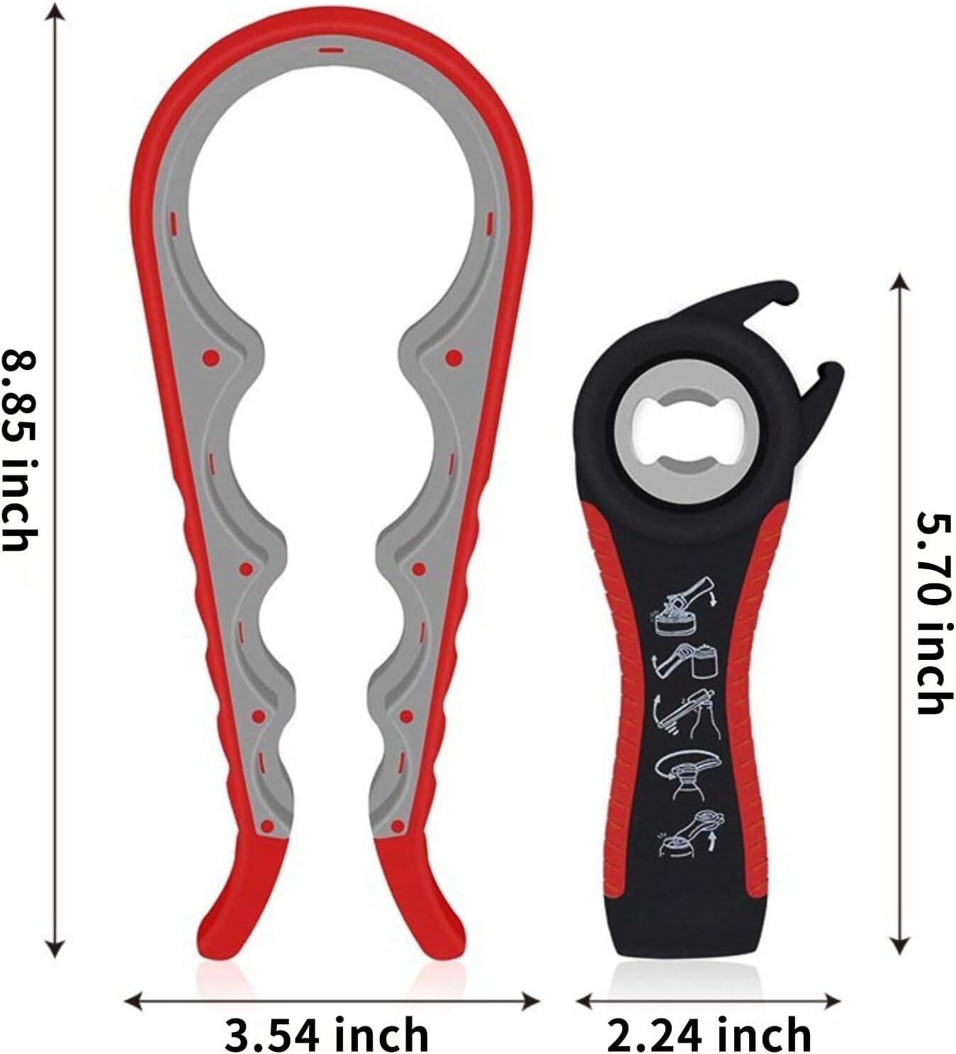 Multi-Grip Jar Opener and Bottle Opener Tool, Ergonomic Design with Non-Slip Handles, (biack and red)