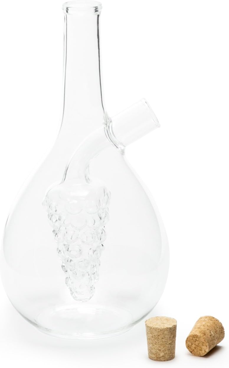 Fox Run 7050 Run Grape Motif Oil and Vinegar Cruet Dispenser Bottle, Clear Borosilicate Glass