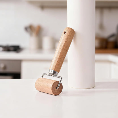 Wooden Dough Roller Medium Single Wheel Handheld Rolling Pin for Pastry Pizza Baking Handmade Beechwood Kitchen Tool(6.10 x 4.53Inch)
