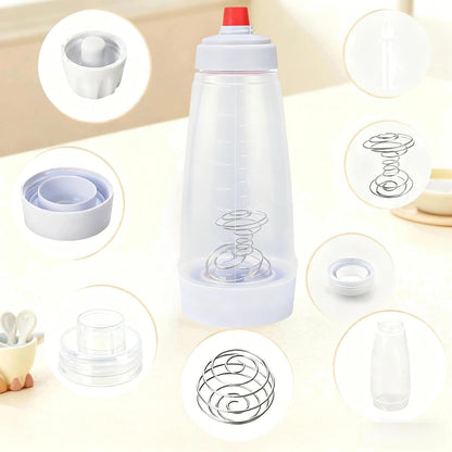 Pancake Batter Dispenser with Whisk Ball & Stand, 2-in-1 Pancake Mix Dispenser and Squeeze Bottle for Even Mixing and Precise Pouring, Essential Baking Tool for Pancakes, Crepes, Waffles (2PCS。)