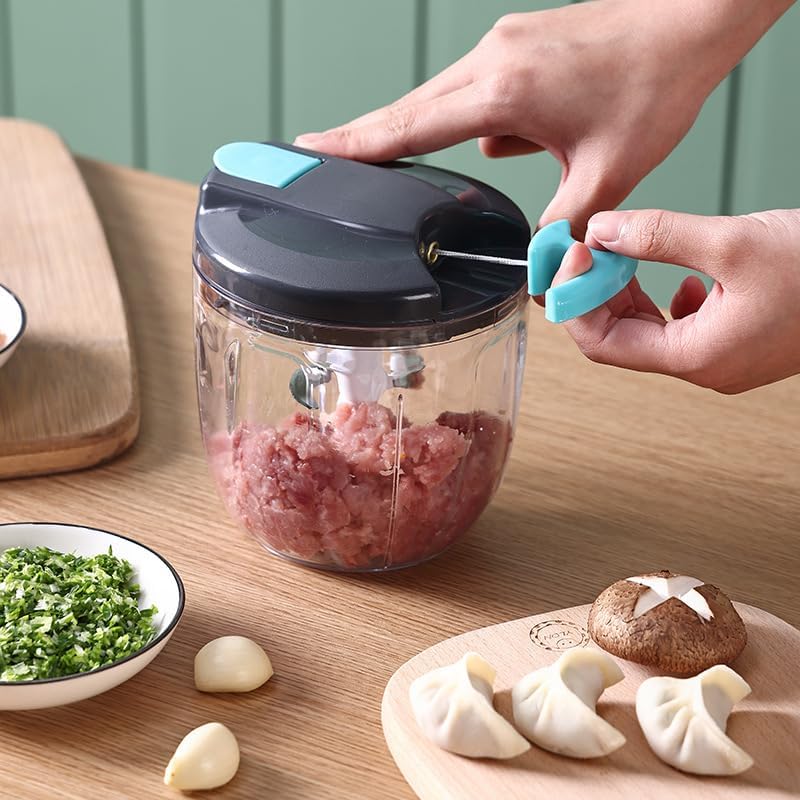Manual Food Chopper Vegetable Processor, Portable Hand Pull String Garlic Mincer Onion Cutter for Veggies, Ginger, Fruits, Nuts Kitchen Cooking, Herbs, etc., 500ml, Kitchen Cooking Tool