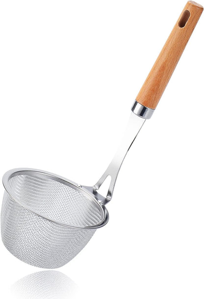 TENTA KITCHEN Premium 18/8 Stainless Steel Mesh Spider Spaghetti Dumpling Noodle Strainer -Mouth diameter 3.8 inch Basket and 8.1inch Handle
