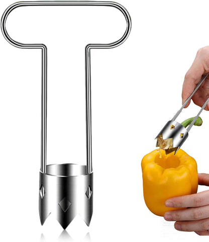 Multifunctional Fruit and Vegetable Core Remover,2026 New Red Bell Pepper Corer - Pepper, Pineapple, Pear, Apple Corer - Designed for a Wide Range of Fruits and Vegetables (2 PCS, Silver)