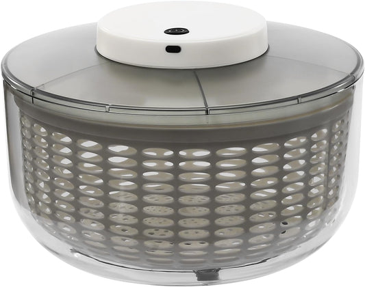 Electric Salad Spinner Round Gray Vegetable Spinn 1.59 Gallon/6 L Capacity Fruit Washer Dryer Ideal Kitchen Tool for Fast Wash, Spin & Dry Fresh Greens