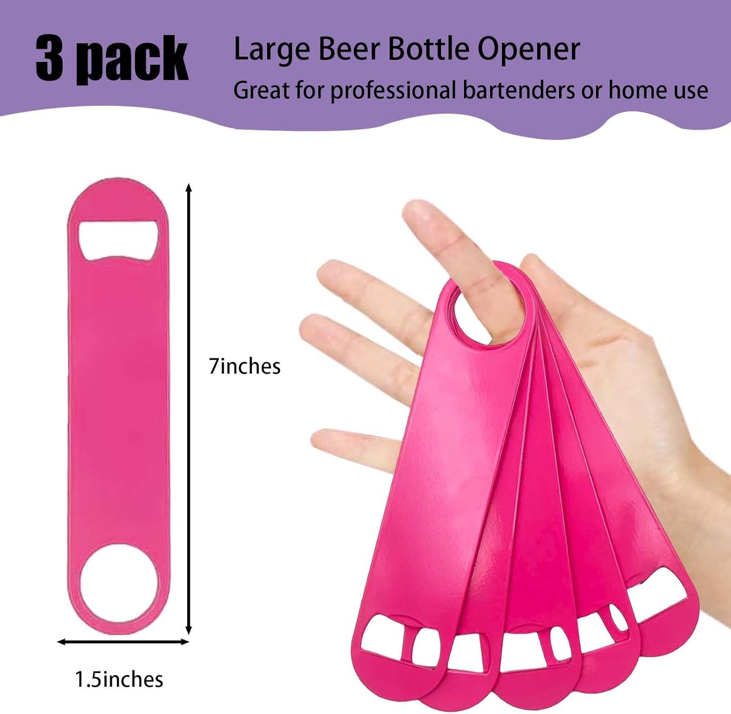 5 Pcs Pink Stainless Steel Heavy Duty Flat Bottle Openers, 7 Inch Solid Beer Opener for Bartenders, Bars, Kitchens, Weddings, Birthday Parties