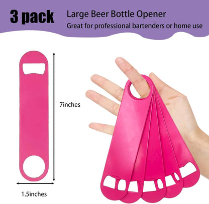 5 Pcs Pink Stainless Steel Heavy Duty Flat Bottle Openers, 7 Inch Solid Beer Opener for Bartenders, Bars, Kitchens, Weddings, Birthday Parties