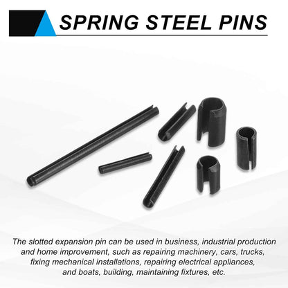 MECCANIXITY 25Pcs Slotted Split Roll Pins 1/2 Inch(12mm) Dia. 1-2/5 Inch(35mm) Length 65Mn Steel Spring Tension Expansion Dowels for Secure Fastening, Black - Colors B