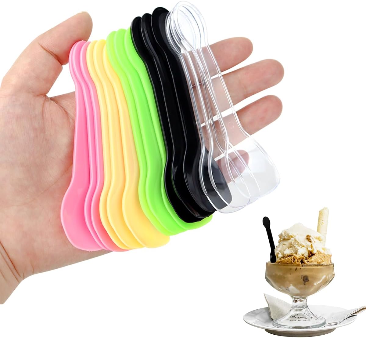 yuntop 100PCS Tasting Spoons Ice Cream Dessert Taster Spoons Plastic Mini Spoons Disposable Dessert Spoons for Miniature Dessert Cups, Sampling, Small Catering Supplies, Tasting Party (Clear)