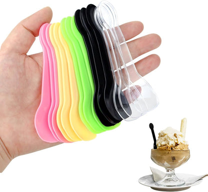 yuntop 100PCS Tasting Spoons Ice Cream Dessert Taster Spoons Plastic Mini Spoons Disposable Dessert Spoons for Miniature Dessert Cups, Sampling, Small Catering Supplies, Tasting Party (Clear)