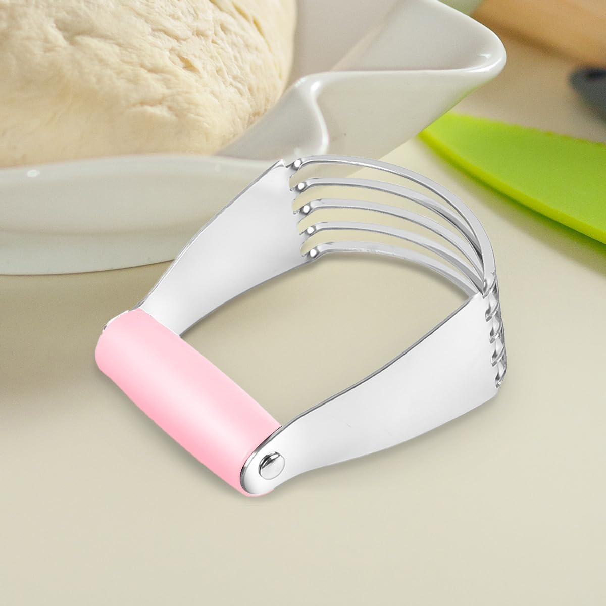 Dough Blender, Top Professional Pastry Cutter with Heavy Duty Stainless Steel Blades, Large Size, Pink