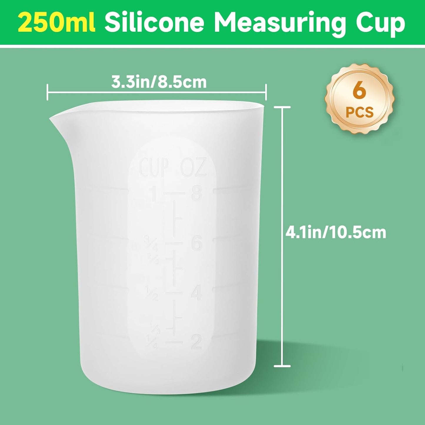 Gartful 300ml Large Silicone Measuring Cups, 10OZ Reusable Squeeze and Pour Resin Cups for Epoxy, Casting Molds, Slime, Craft Art Projects, Cup Making, Waxing, 6 Packs