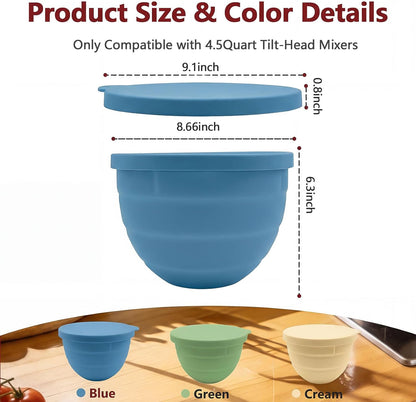 3 Pack Silicone Bowl Liners with Lids for KitchenAid 5QT Tilt Head Mixer, Collapsible Food-Grade Bowl Inserts, Thick Heat/Cold Resistant Silicone Mixing Bowl Liners