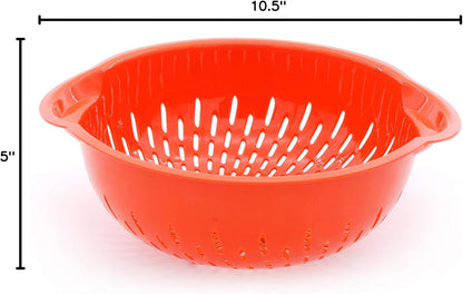Mintra Home Mixing Bowl w/Colander (Large 4.5L, Red) - For Washing & Draining Fruits And Vegetables - Heavy Duty Plastic for Baking, Cooking Supplies - Dishwasher Safe