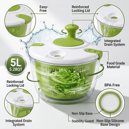 Salad Spinner-Lettuce Spinner | Best Fruit Washer with Spinner Bowl, Easy-Spin Handle, 5QT