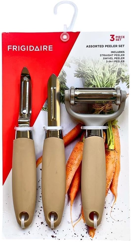 Frigidaire 3-Piece Peeler Set - Straight Peeler, Swivel Peeler, 3-in-1 Peeler - Stainless Steel and Silicone (OLIVE)