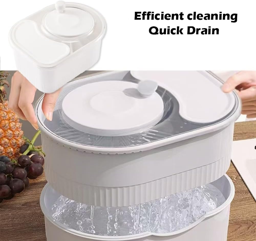 Fruit Cleaner Spinner Efficient Bowl Washing Portable Washing Machine with Lid and Filter (White)