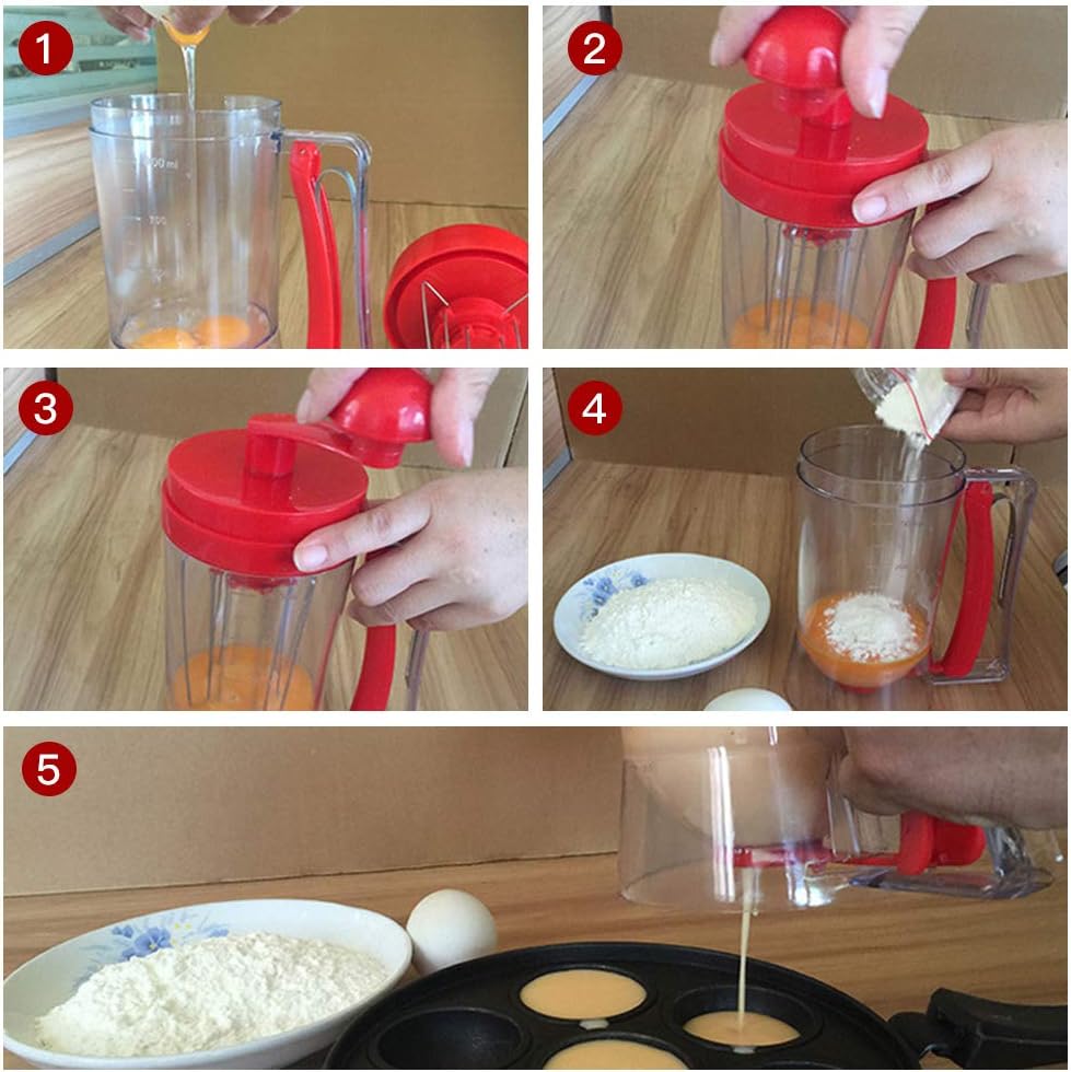 Hand Crank Batter Dispenser,Hand-held Manual Stirring Separator Funnel Mixer with Scale Baking Tool for Pancake Cupcake Waffle