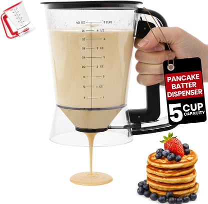 Eggssentials - Pancake Batter Dispenser with 5-Cup Capacity - Waffle Batter Dispenser for Pancakes, Cupcakes & Crepes, Easy-Squeeze Handle, Dishwasher Safe - Black Pancake Dispenser