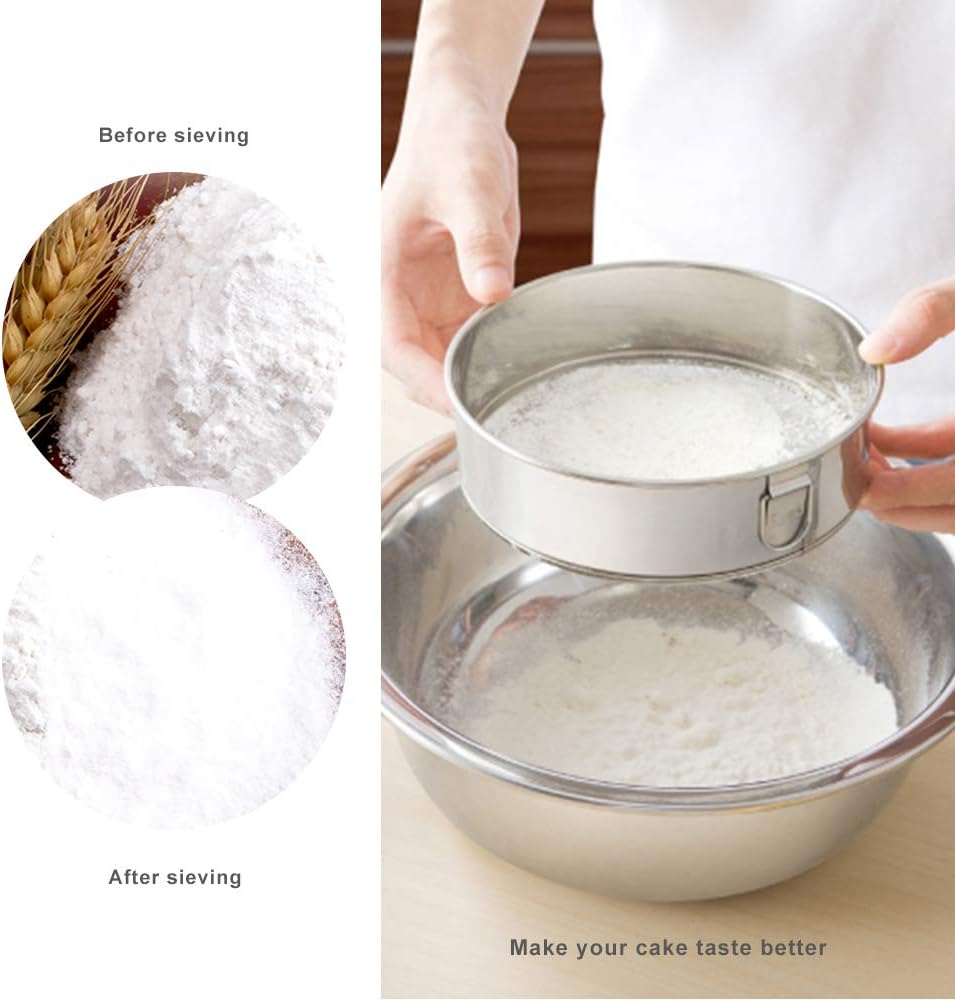 Webake Sieve 6-Inch 60 Mesh, 8-Inch 40 Mesh Sieves Fine Mesh Strainer Set of 2 Stainless Steel Sifter Round Flour Sieve for Baking Straining Powdering