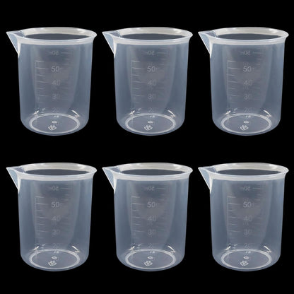 4 Pcs 50ml / 100ml /150ml /300ml Capacity Clear Measuring Cup, Transparent Lab Liquid Mixing Cups, Plastic Graduated Beakers for Kitchen Cooking Medicine Measure Tool