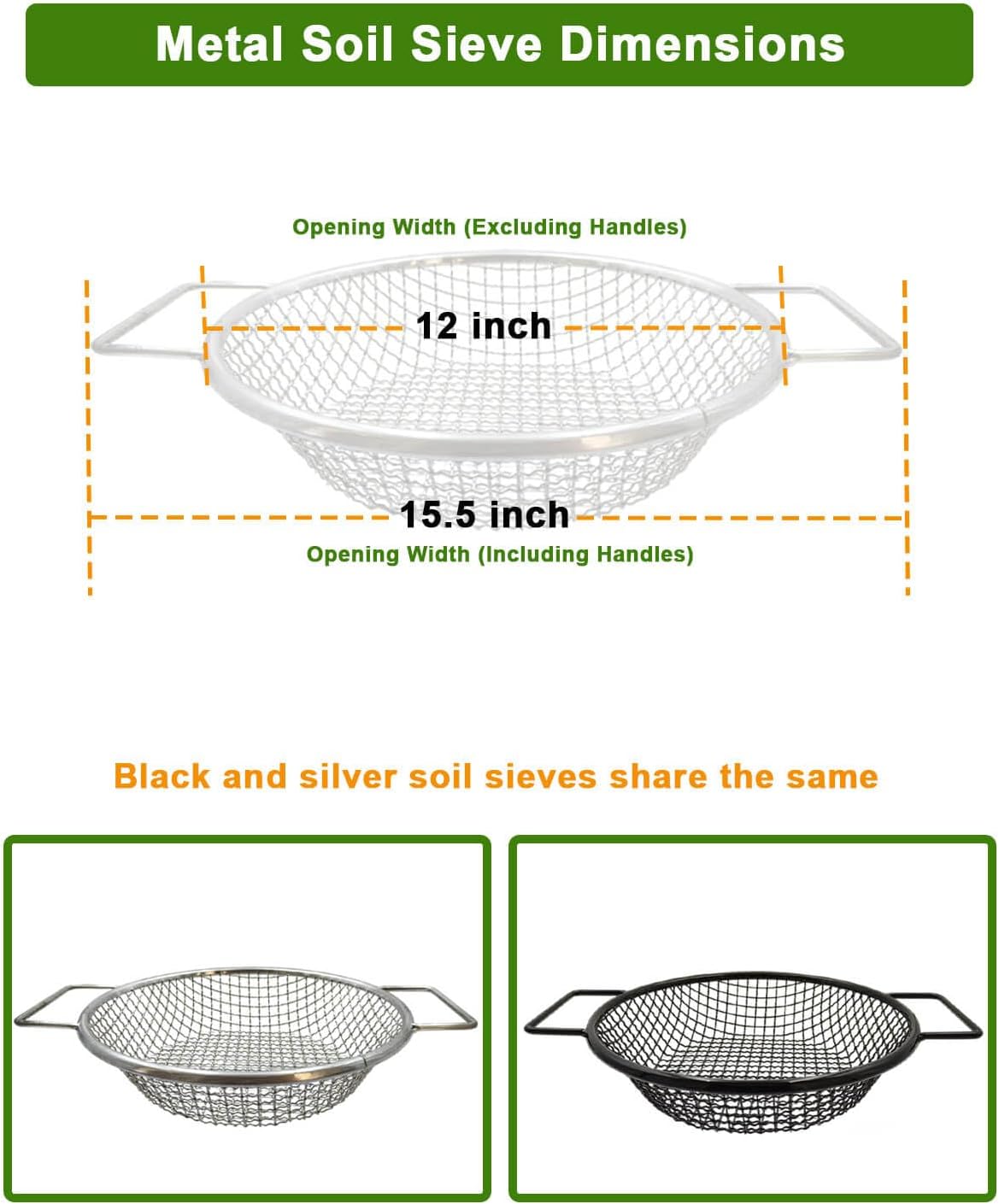 Dirt Soil Sifter for Gardening - 3Pcs Multi Mesh Size Set (1/8",1/4",3/8") Heavy Duty Garden Sieve with Handles, Ideal for 5 Gallon Bucket Compost, Dirt, Sand, Gravel, Rocks & Sawdust Sifter