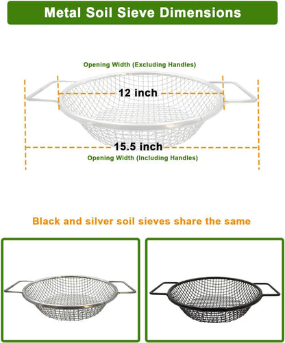 Dirt Soil Sifter for Gardening - 2Pcs Multi Mesh Size Set (1/8",1/4",) Heavy Duty Garden Sieve with Handles, Ideal for 5 Gallon Bucket Compost, Dirt, Sand, Gravel, Rocks & Sawdust Sifter