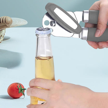 The Original Heavy Duty Stainless Steel Smooth Edge Manual Can Opener and Bottle Openers, Soft Handle, Rust Proof Oversized Handheld Easy Turn Knob,Grey