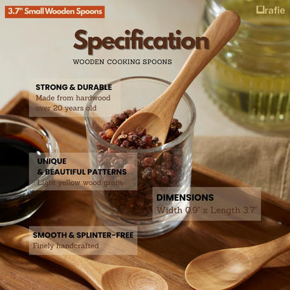 2.3 Inch Tiny Wooden Spoons (5 Pcs) Handmade Mini Spoon for Condiments, Sauces, Salt, Sugar, Spices, Dips, Seasonings, Herbs, Garnishes